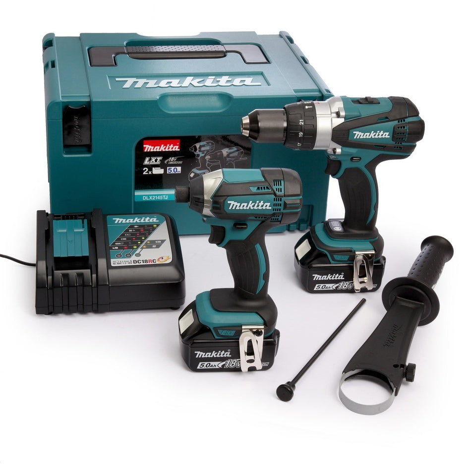 Makita DLX2145TJ 18V Combi Drill & Impact Driver C/W 2 x 5Ah Batteries, charger & case