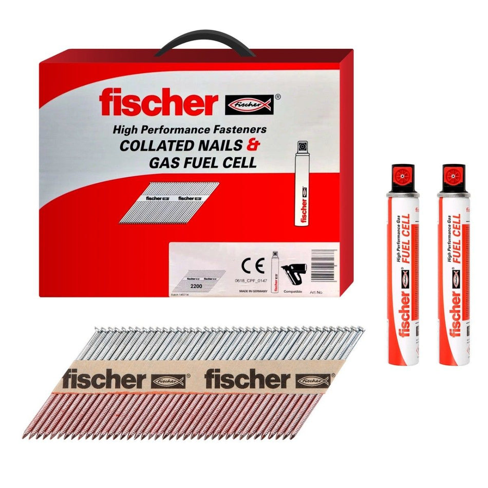 Fischer 3.1 x 75mm Galv Ring Shank Framing Nails Boxed 2200 & 2 Gas