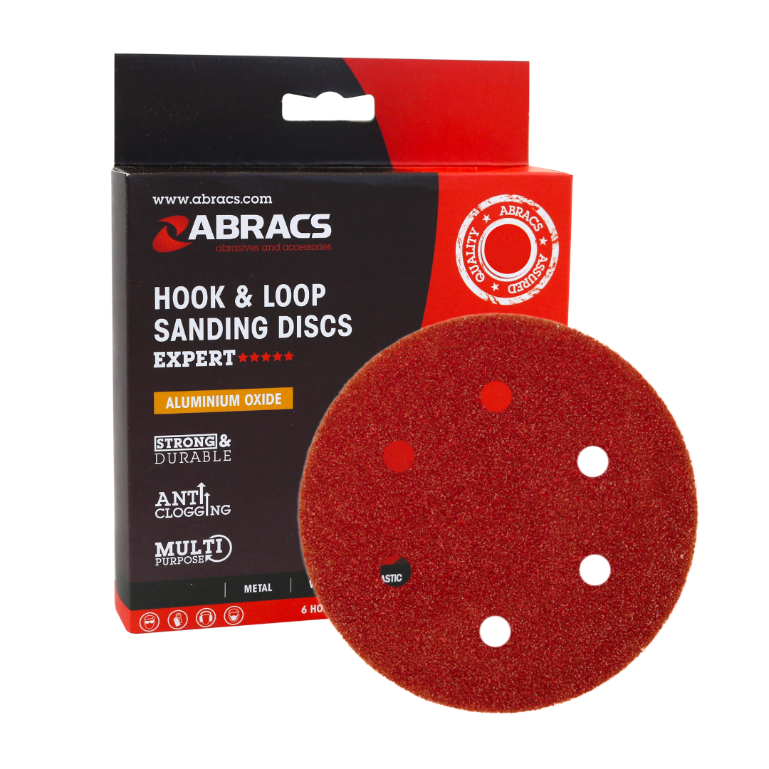 Abracs hook and loop sanding disc with packaging on a white background