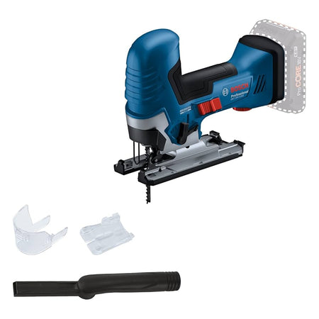 Bosch jigsaw with accessories on a white background