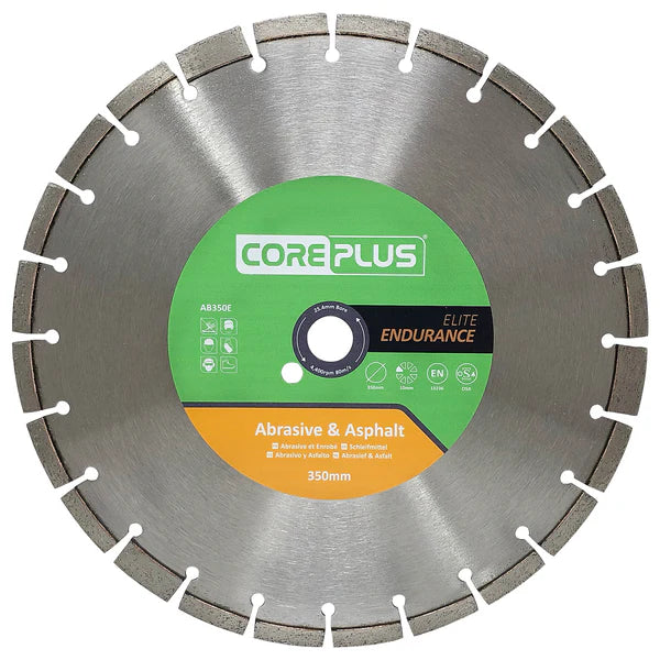 Diamond saw blade with Core Plus branding.