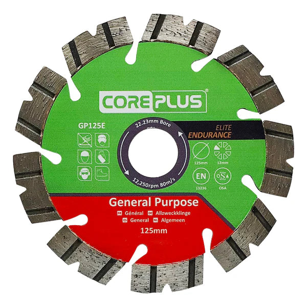Diamond cutting wheel with Core Plus branding.