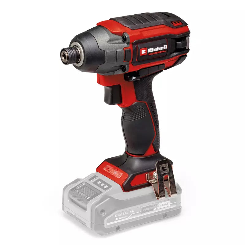 Red and black cordless drill on a white background