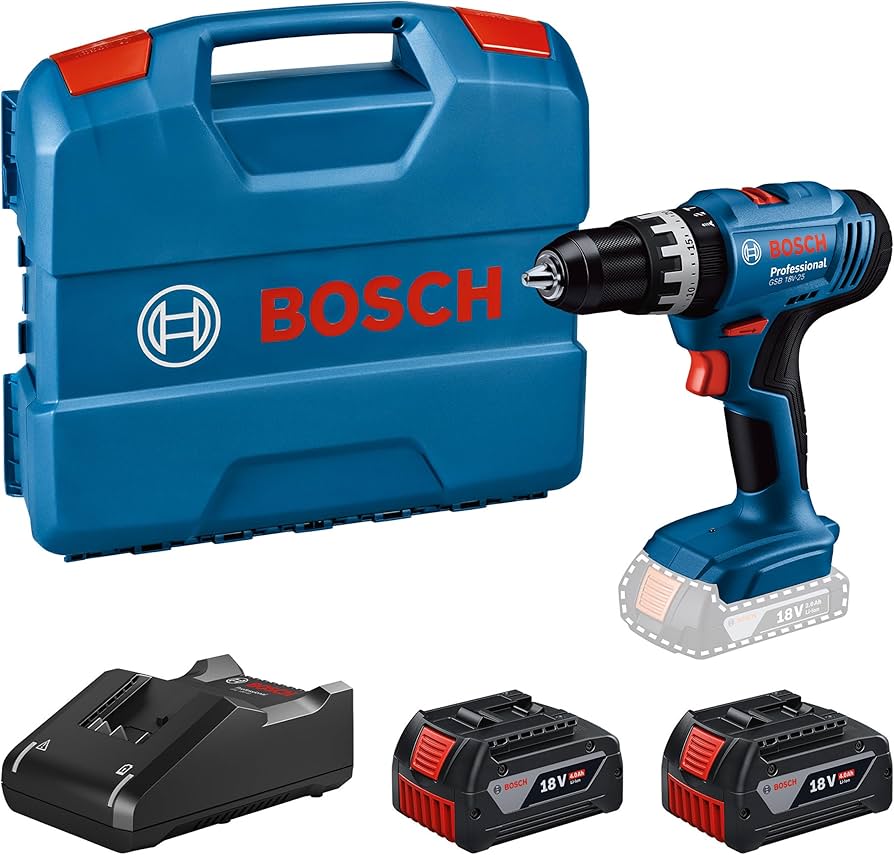 Bosch GSB18V-25 18V Combi Drill, 2 x 4Ah Batteries, Charger & Carry Case