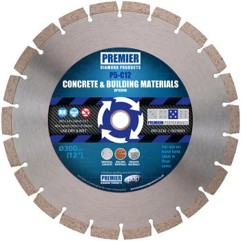 Diamond blade for concrete and building materials with Premier Diamond.