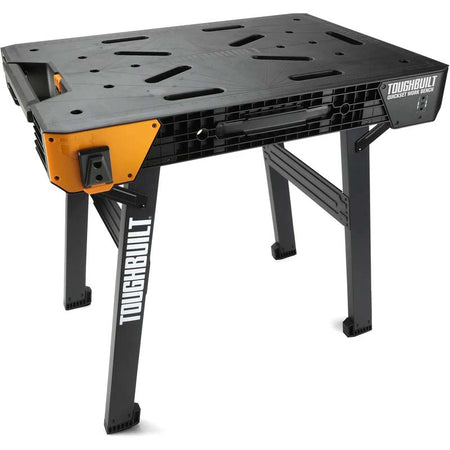 Portable workbench with adjustable legs on a white background