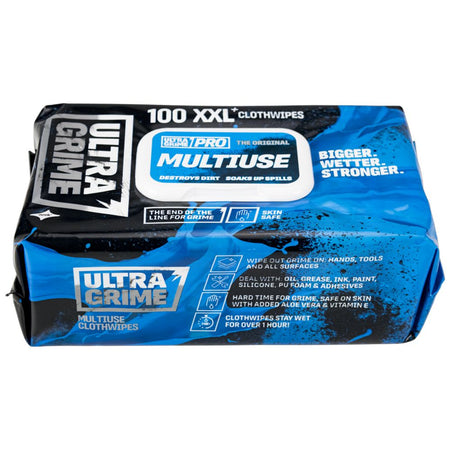 Pack of Ultra Grime Multiuse Clothwipes on a white background