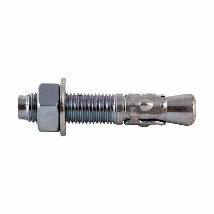 A single through bolt with a metallic finish, designed for use in concrete or masonry, showing the threaded shaft and expansion mechanism.
