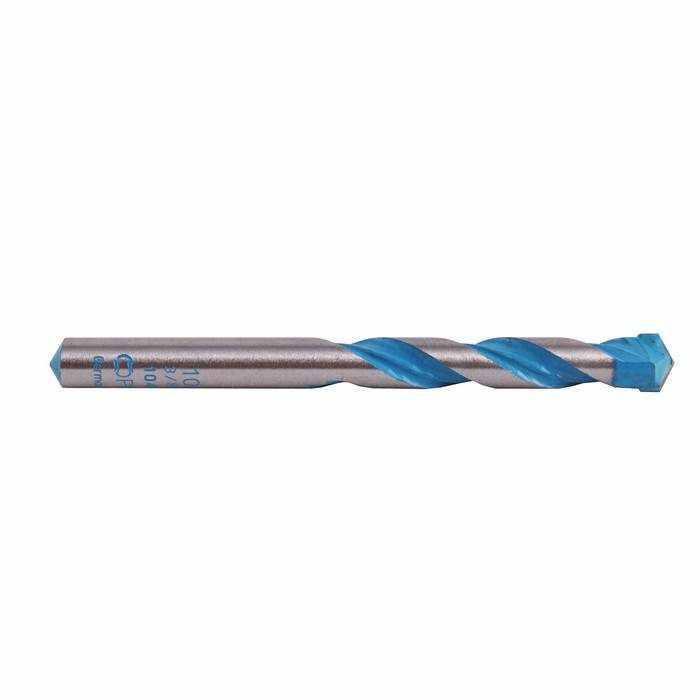 A blue-colored Bosch multi-purpose construction drill bit with a spiral design, suitable for various materials.