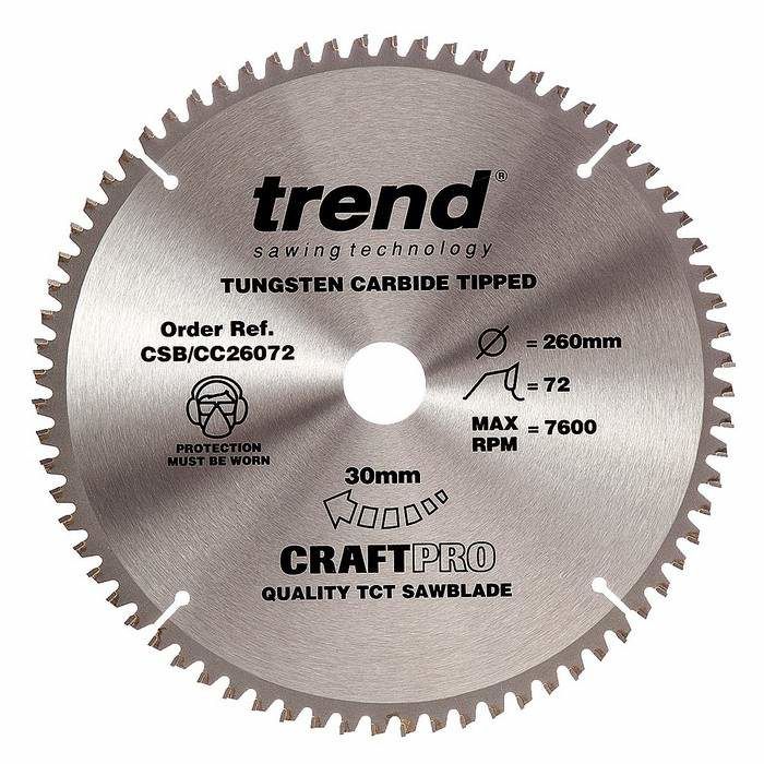Craft saw blade crosscut 260mm x 72 teeth x 30mm