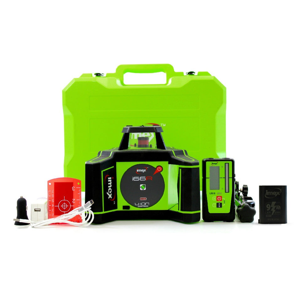 Imex I66R 400M Rotating Laser Level Kit Inc 2 X 9Ah Batteries, Staff & Tripod