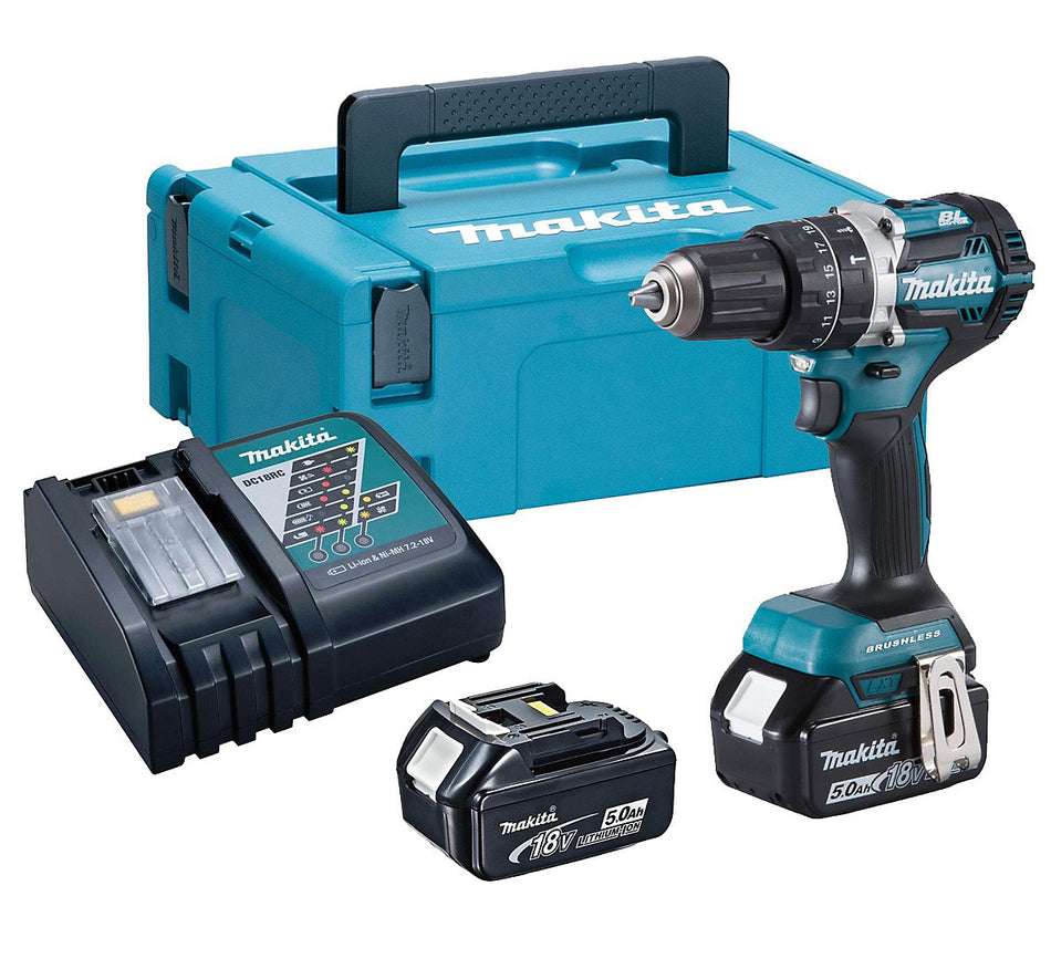 Makita DHP484RTJ 18V Combi Drill, 2 x 5Ah Batteries, Charger & Case